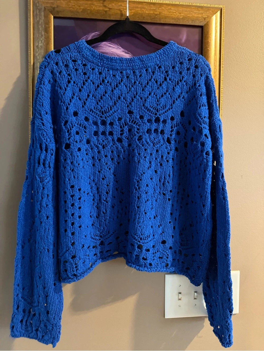 Free People NWOT Cobalt Blue Open Knit Sweater XS Oversized Boho